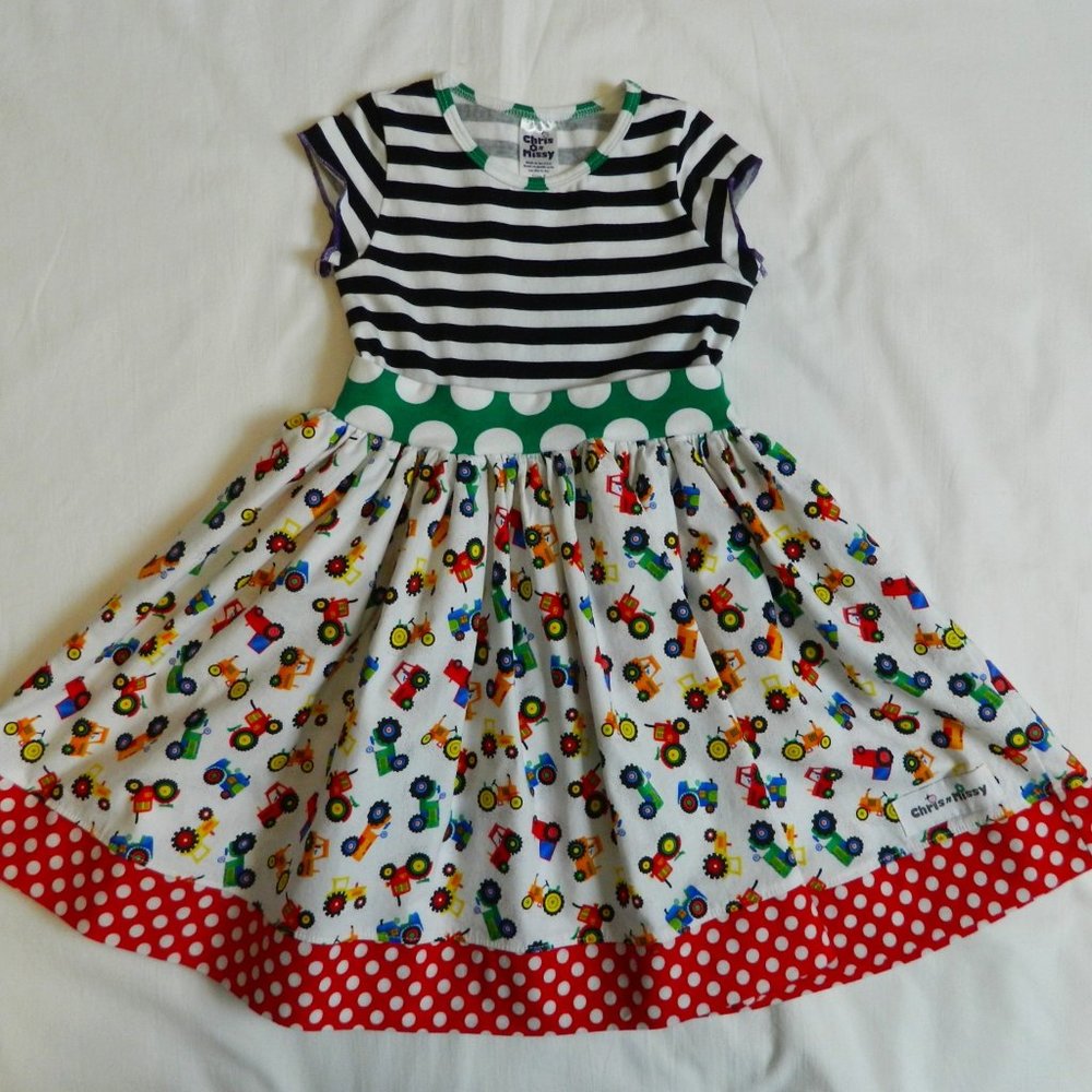 Girls size 5 Dress Farm Tractors Chris n Missy